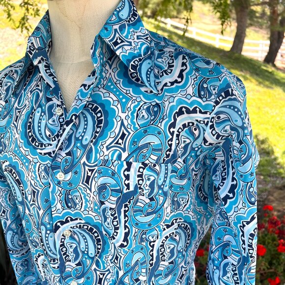 70's Funky Print Shirt - Size Large - Blues Hues - Brand Jonathan Hill Design - Picture 3 of 10